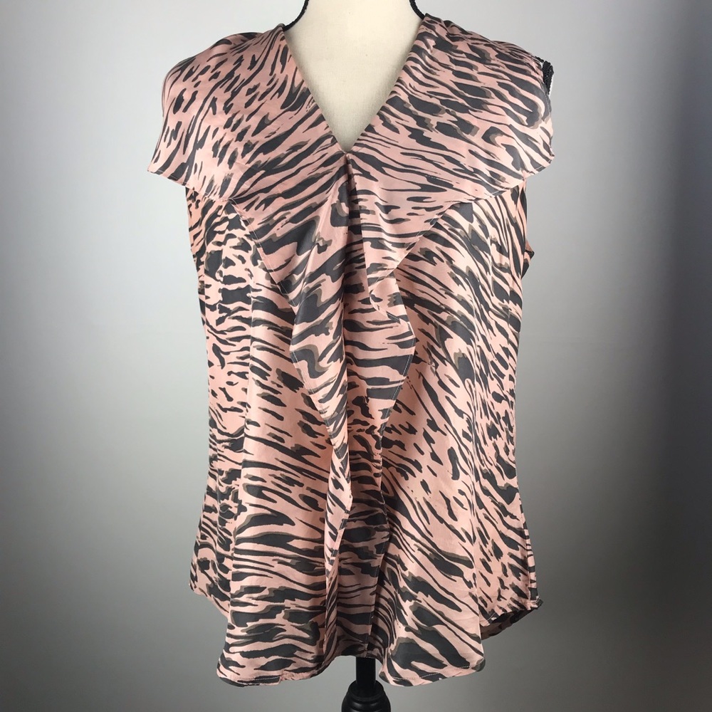 Cabi Animal Print V Neck Blouse Pink & Black Med - Picture 1 of 6